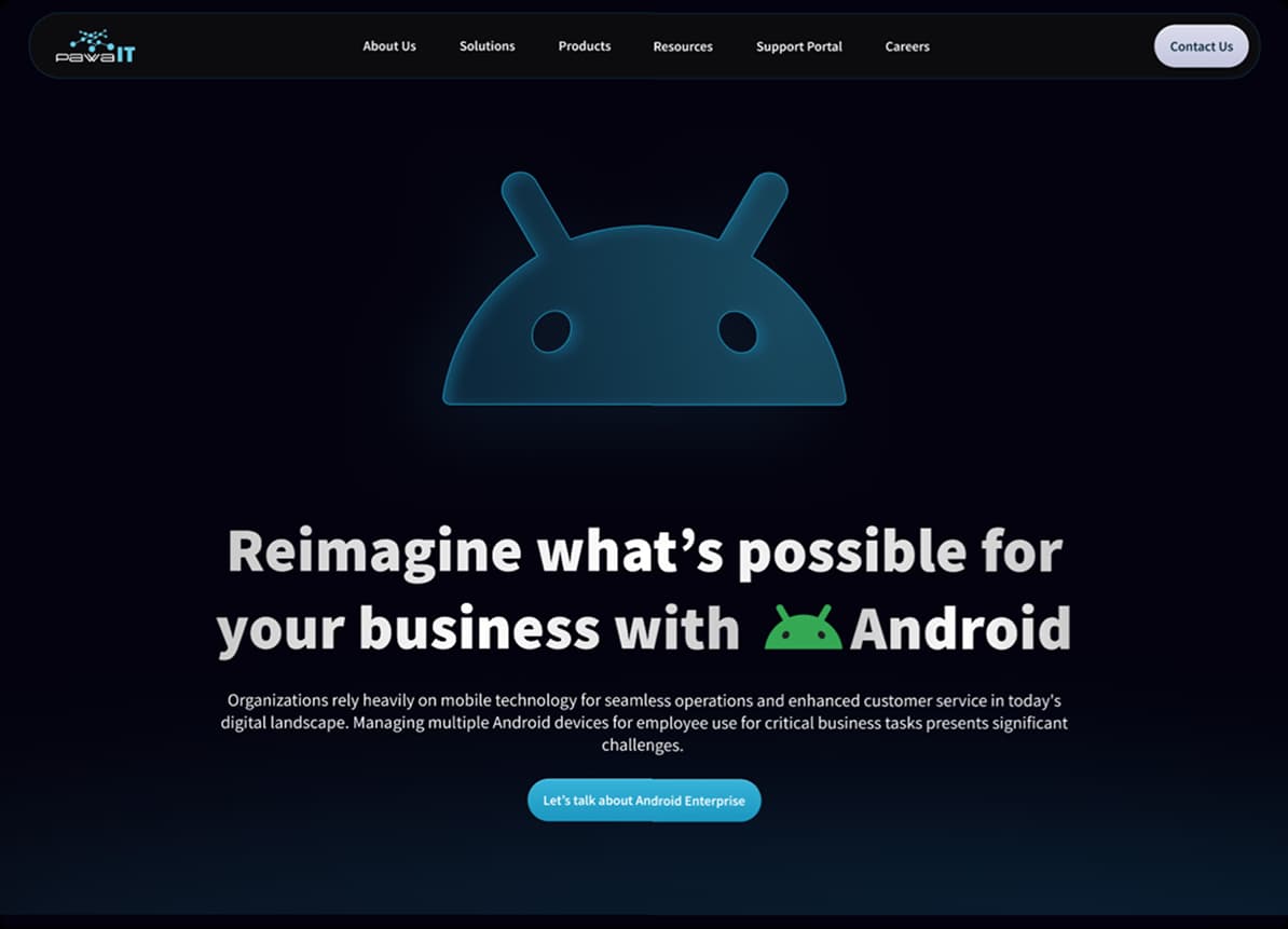 Screenshot of Android Enterprise webpage