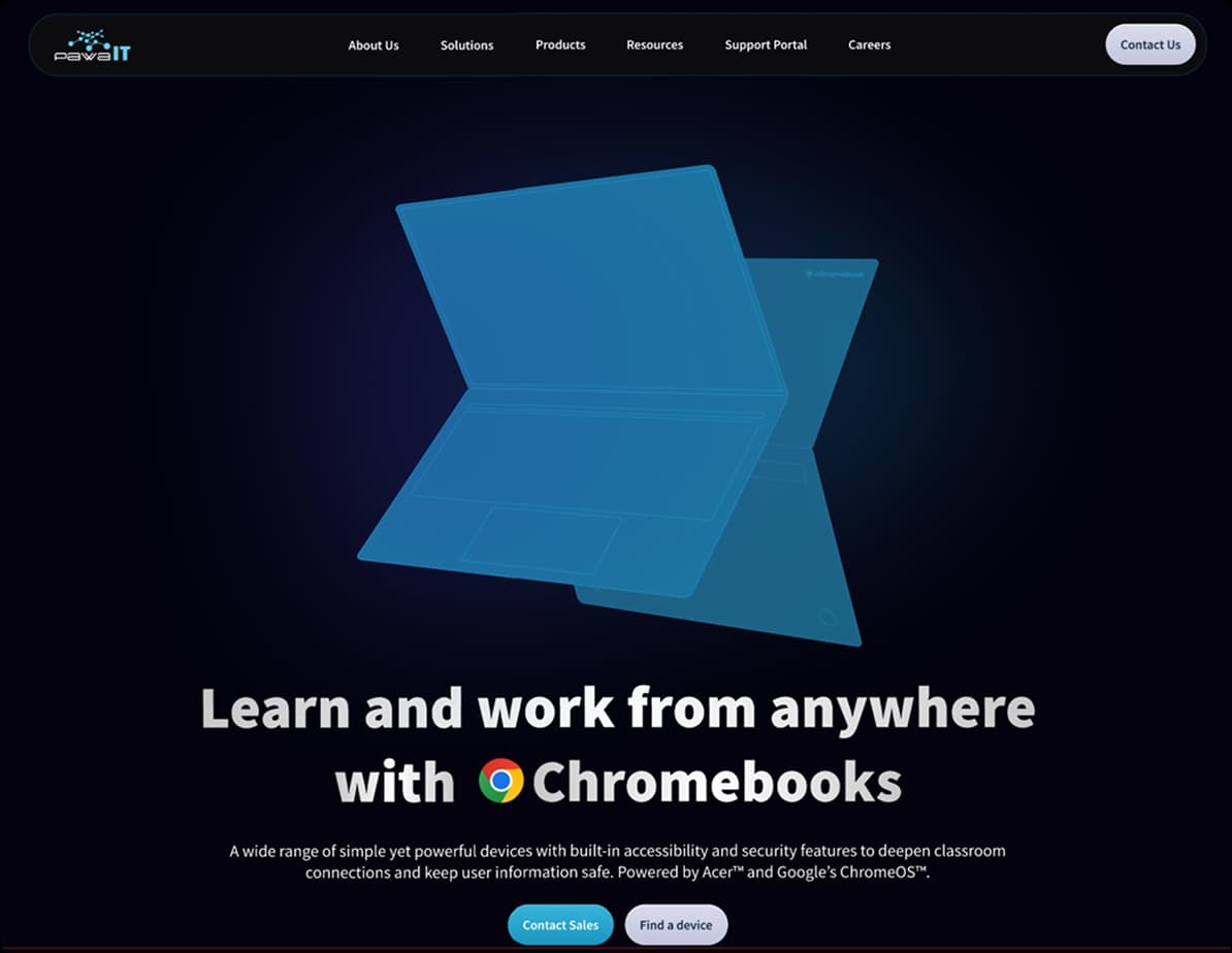 Screenshot of Google Chromebooks webpage