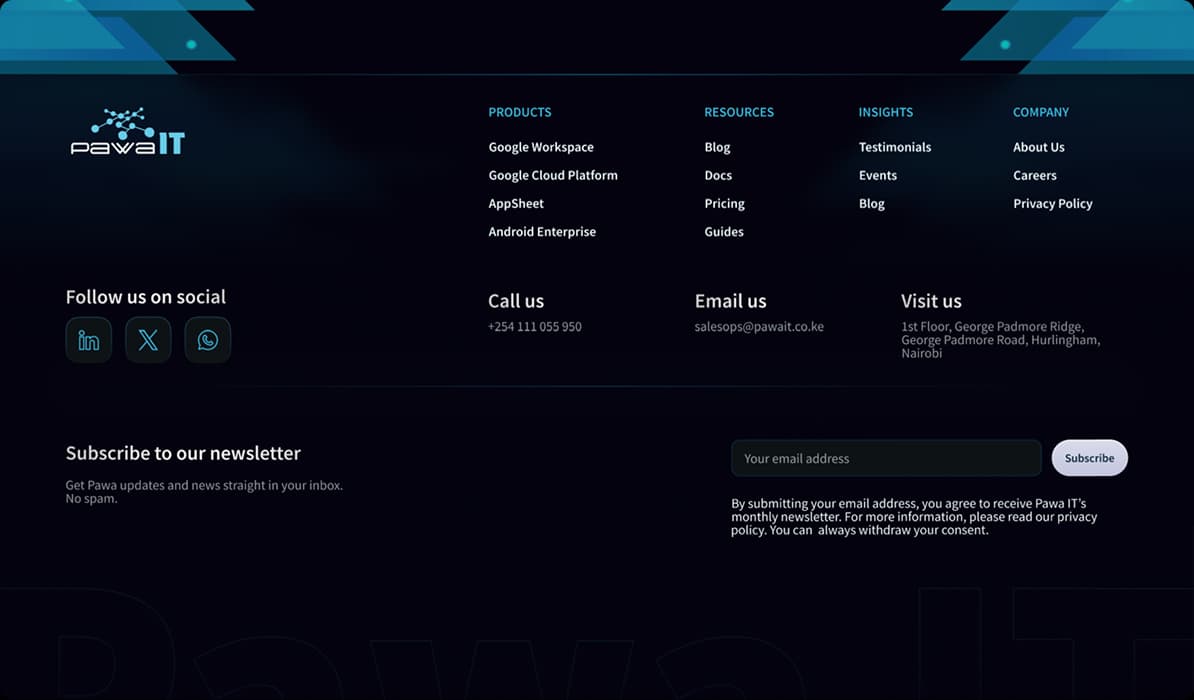 Screenshot of footer section