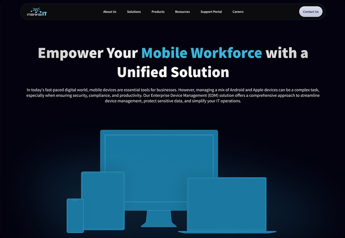 Screenshot of mobile device management webpage