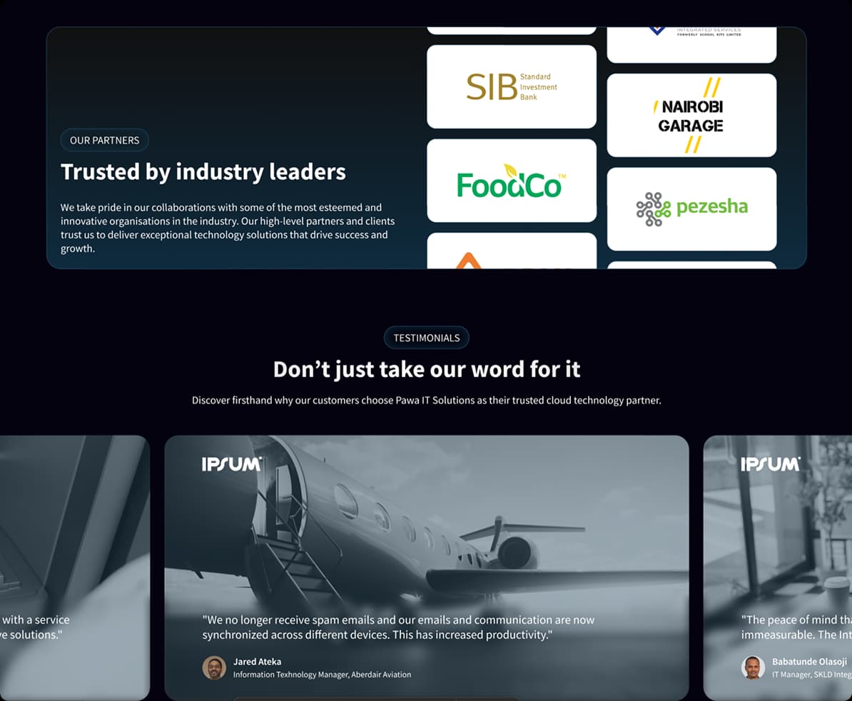 Screenshot of testimonials section