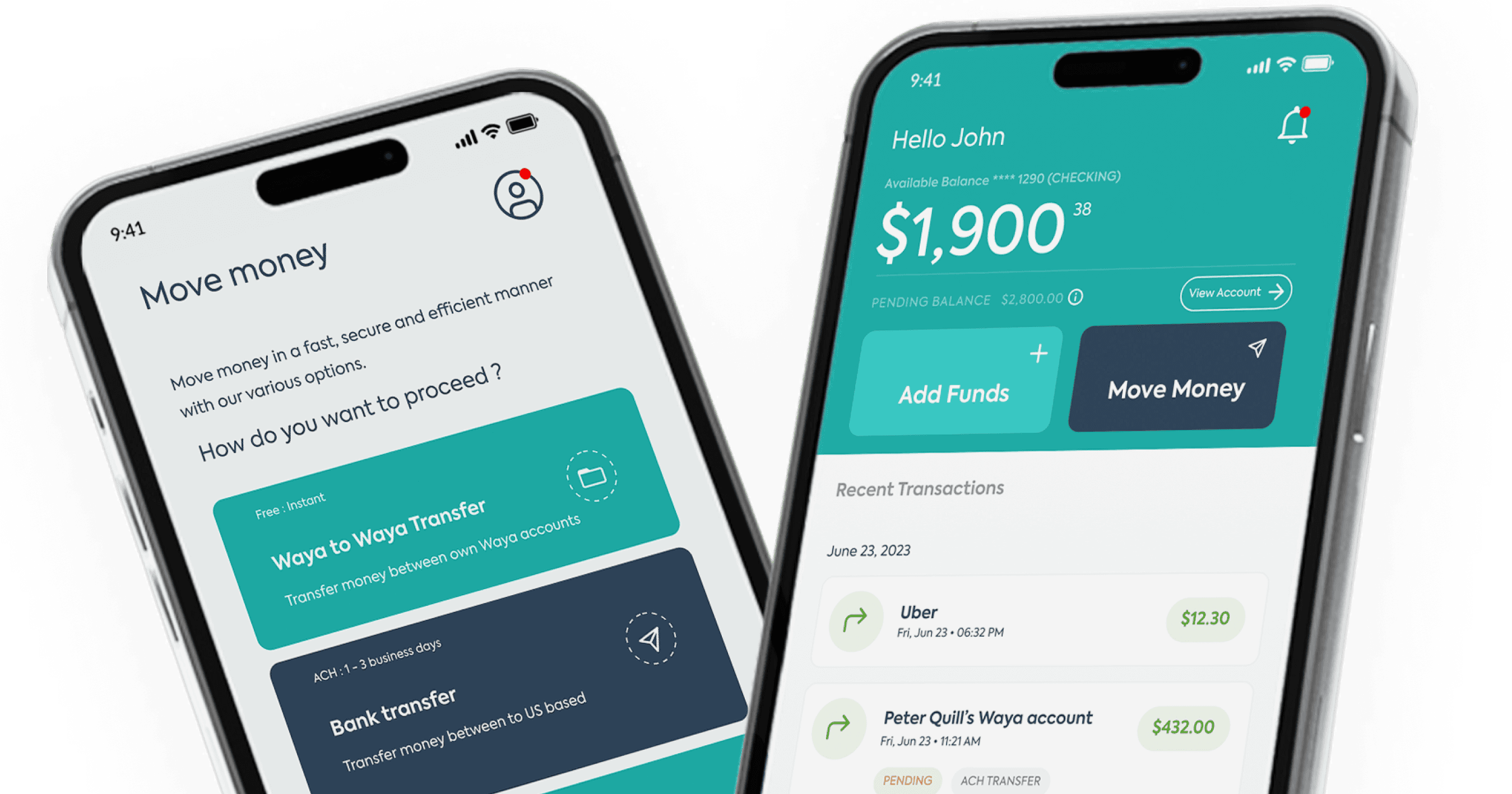 Two iPhones displaying the Waya mobile app